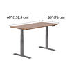 Electric Standing Desk 60x30 walnut is 30 inches deep and 60 inches wide